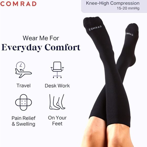 Comrad Compression Nylon Knee High Socks black size Large New With Tags - Picture 3 of 8